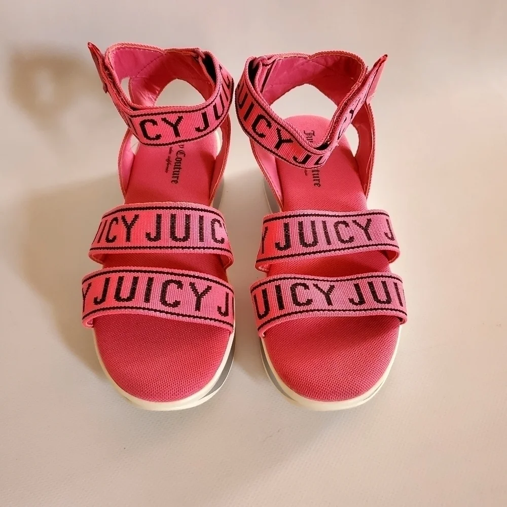 Juicy Coture Impulse Wedge Adjustable Sandals Pink Size 7.5